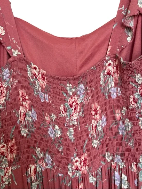 Lg Pink Floral Maxi Dress Sweetheart Neckline High Low Hem Coquette Easter - Picture 9 of 13